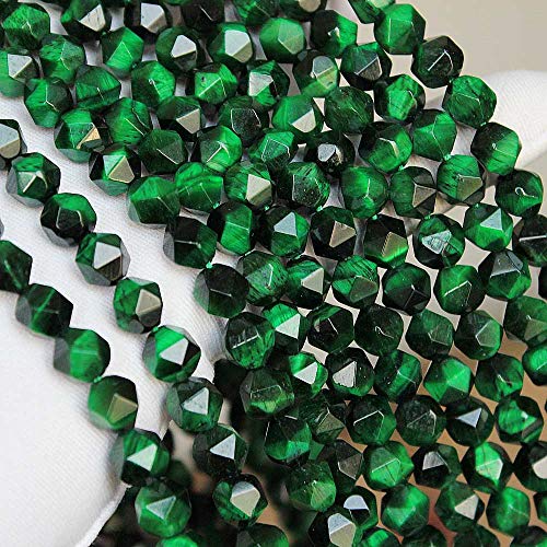 MJDCB Best Sellers Natural Stone Beads Faceted Polygon Green Tiger Eye Crystal Energy Stone Healing Power for Jewelry Making(8mm) - color: Green Tiger Eye