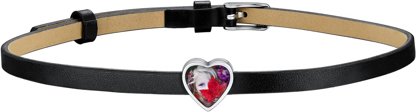 Custom4U Personalized Black Leather Choker Necklace with Picture/Name/Initials/Letters Charm,Custom Made Adjustable Choker Collar Gothic Punk Necklaces Jewelry Gifts for Women