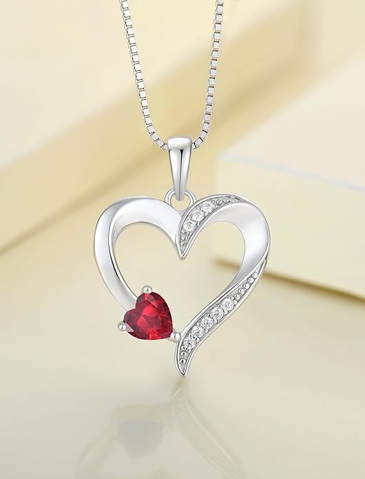 YL Heart Necklace 925 Sterling Silver Love Heart Pendant Birthstone Jewelry for Women