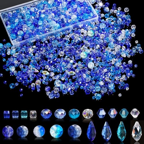 1000pcs Glass Beads for Jewelry Making Colorful Rainbow Craft Crystal Beads with Loose Beads Sparkly Beads for DIY Necklace Bracelet Earring(Blue) - color: Blue