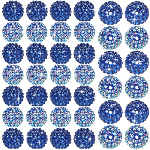 40 Pcs 20 mm Rhinestone Beads Bulk Crystal Round Disco Ball Chunky Bubblegum Beads for Pens Bracelets Charms Craft European Style Jewelry Making Supplies Christmas(Dark Blue) - color: Dark Blue