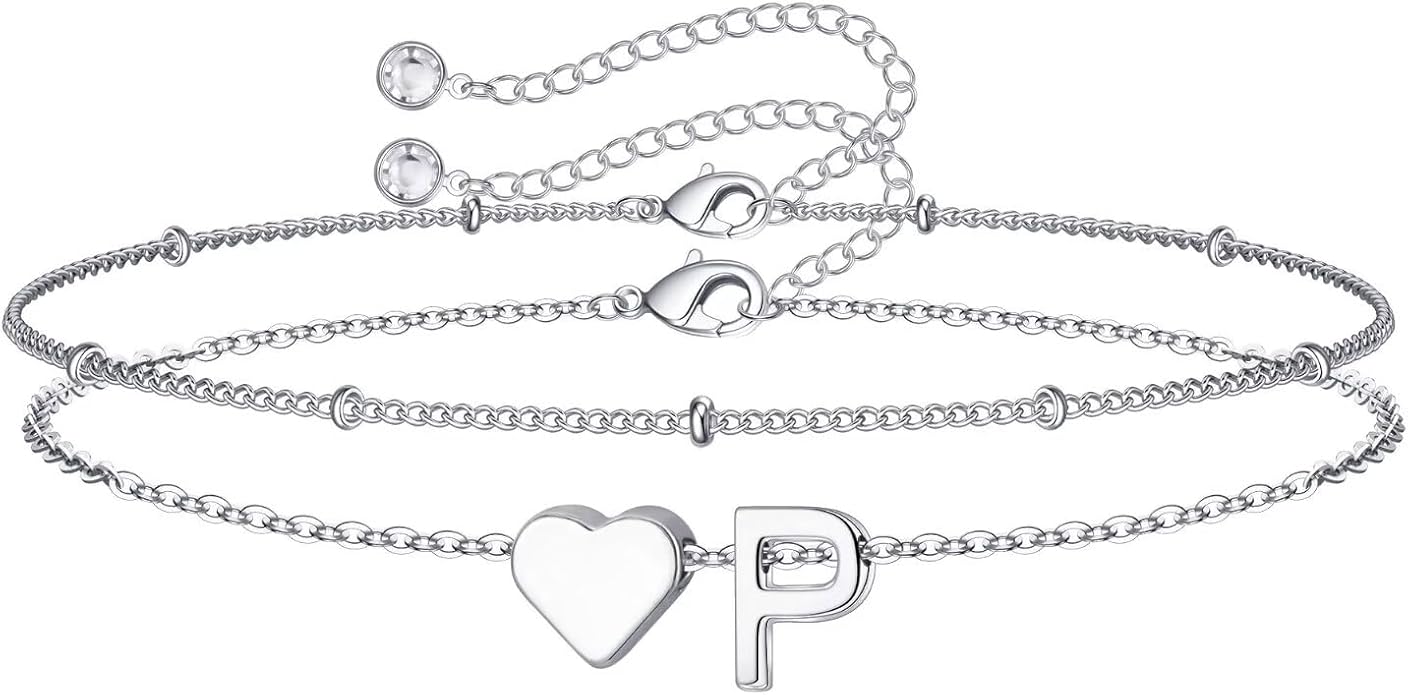 M MOOHAM Valentines Day Gifts for Kids Teen Girls -14K-Gold-Plated Heart Initial A-Z Bracelets for Women Girl Dainty Gold Bracelets Birthday Valentines Gifts for Women Her Teenage Girls Kid Teen Gift
