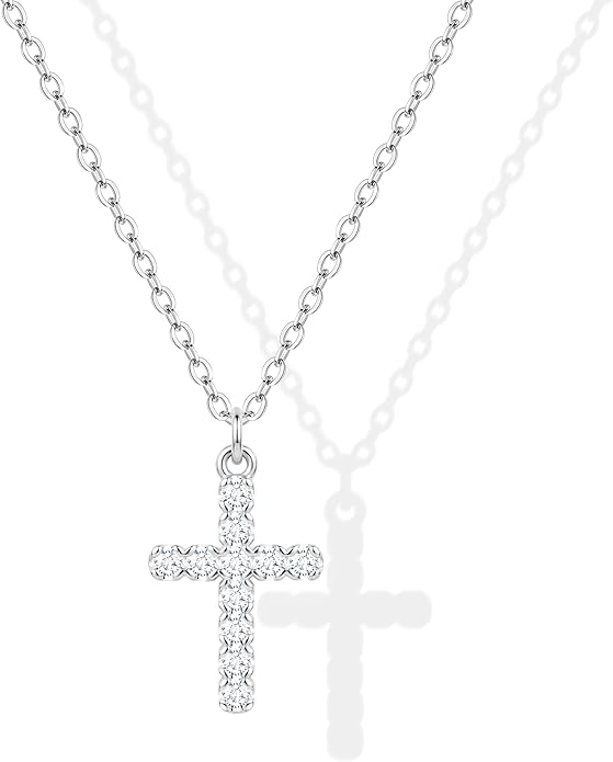 Zeffy Cross Necklace for Women,18K Gold/Silver Plated Tiny Cubic Zirconia Cross Pendant Necklace for Women Simple Layered Cross Necklaces for Women
