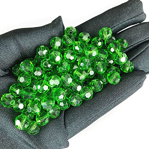 Jmassyang 100 Pieces 8mm Faceted Round Crystal Glass Beads Spacer Beads for Jewelry Making, Bracelets Necklaces Earrings Wind Chimes Suncatchers(Green) - color: Green, size: 8mm