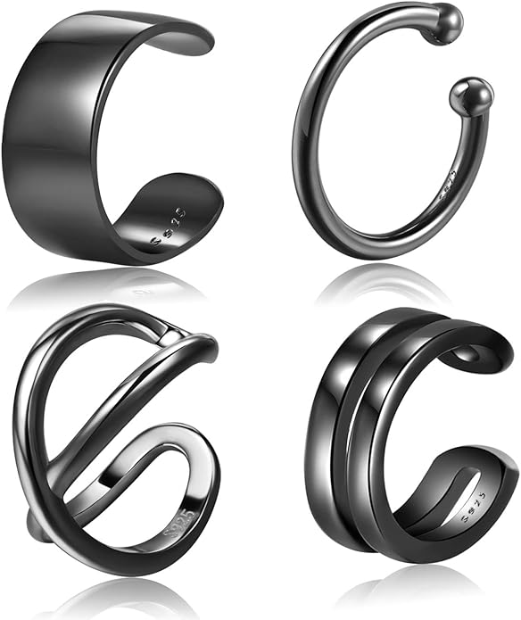 CHIC & ARTSY 925 Sterling Silver Ear Cuffs for Women, Non Piercing Clip On Cartilage Cuffs, Adjustable Fake Conch & Helix Earrings, Gold Plated & Oxidized Various Styles