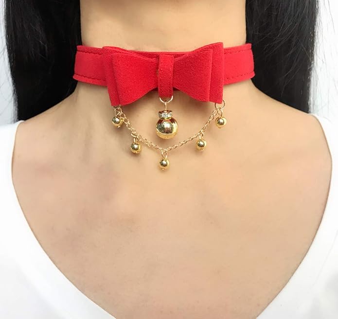 Bell Choker Collar Necklace Lolita Bow Collar Cat Kitty Velvet Necklace