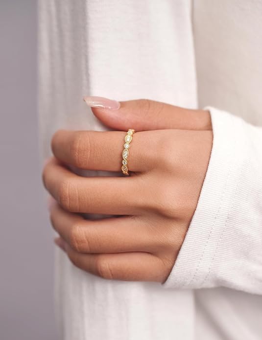 IMOLOVE Moissanite Wedding Band Wedding Rings for Women Evil Eye Shaped 925 Sterling Silver Rings with 18K Gold Plated Eternity Stackable Engagement Ring Anniversary Band Size 3-11.5