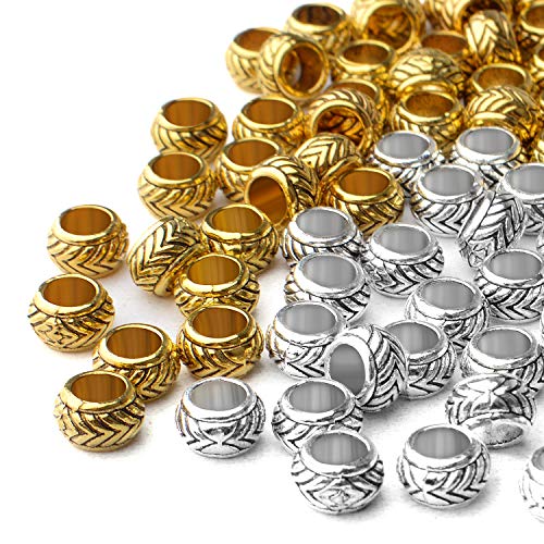 100pcs Tibetan Alloy Large Hole Rondelle Spacer Beads European Tube Spacers Column Loose Beads Jewelry Beads Spacers for Bracelet DIY Jewelry Making(7.5×4.5mm, Hole:4.5mm)