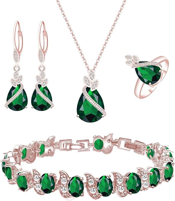 LMXXVJ Jewelry Set for Women,Teardrop Cubic Zirconia Necklace Earrings Adjustable Ring Bracelet Jewelry Set Formal Jewelry Gift