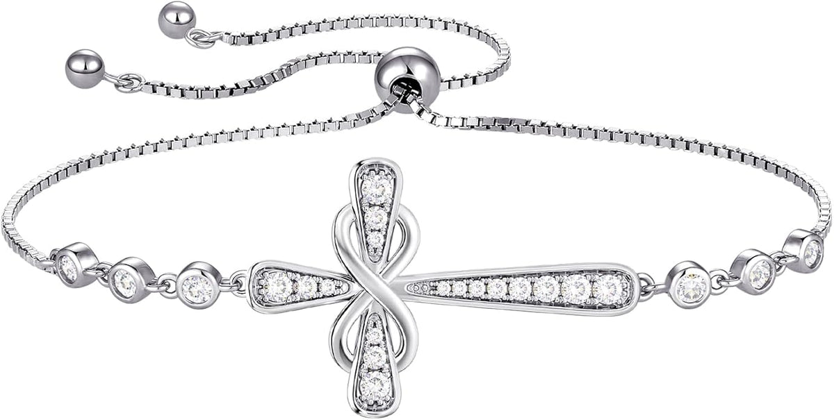 YL Cross Bracelet 925 Sterling Silver Infinity Sideways Link Bracelet Birthstone Jewelry for Women