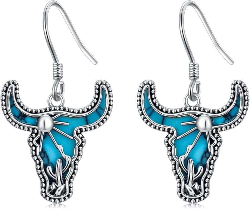 Western Earrings for Women 925 Sterling Silver Turquoise Western Country Dangle Drop Earrings Country Jewelry Gifts for Cowgirl Cowboy