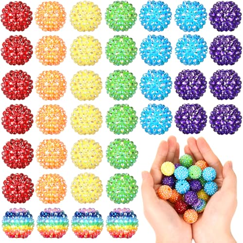 40 Pcs 20 mm Rhinestone Beads Bulk Crystal Round Disco Ball Chunky Bubblegum Beads for Pens Bracelets Charms Craft European Style Jewelry Making Supplies Christmas(Rainbow) - color: Rainbow