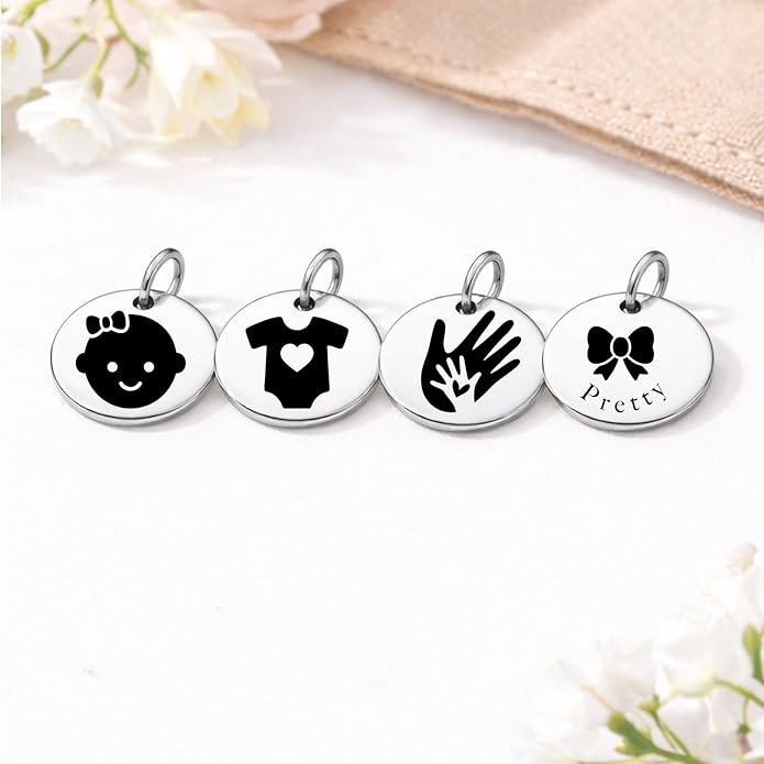 SM Design Pregnancy & New Baby Charm Set – Set of 4 Meaningful Stainless Steel Charms – Great for Crafting, Making Bracelets and Necklaces - Meaningful Keepsake Charms for Expecting & New Moms