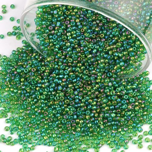 Size 2 mm 11/0 Glass Seed Beads, 10100 Pcs Small Mini Spacer Loose Pony Beads for Jewelry Making and DIY Crafts (Green) - color: Green, size: Small