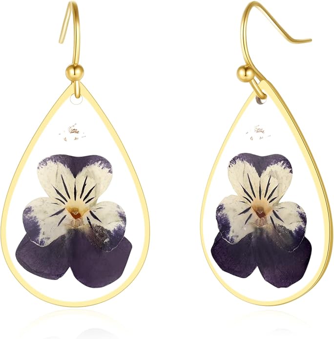 Forget-Me-Not and Queen Anne's Lace Pressed Wildflower Earrings | Pressed Flower Earrings | Handmade Drop and Dangle Earrings | Gift for Woman