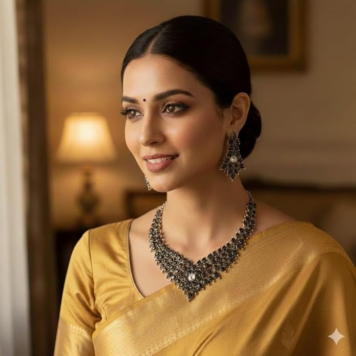 Touchstone Indian Bollywood Tinsel Town Traditional Western Taste Studded Diamond Look Rhinestones Designer Bridal Jewelry Necklace Set for Women