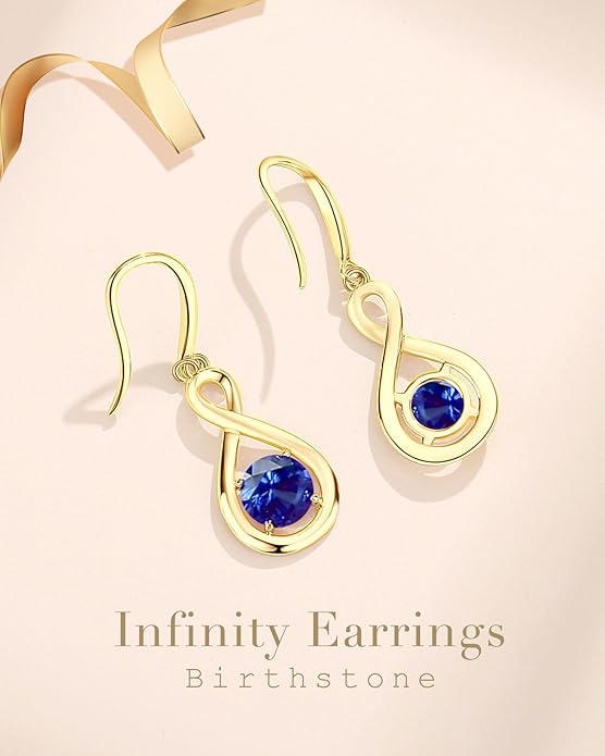 FANCIME Valentines Day Gift Dangle Drop Earrings 925 Sterling Silver Dainty Infinity Round Gemstone Birthstone Jewelry Birthday Gifts for Her Women
