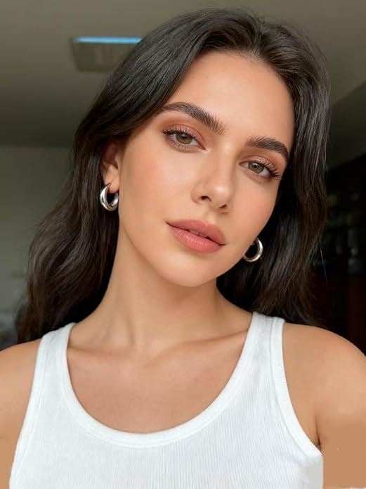 Chunky Small Hoop Earrings for Women 14mm/16mm/19mm Stainless Steel Huggie Earrings Everyday Jewelry Gift for Wife Mom, with Gift Box