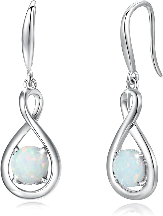FANCIME Valentines Day Gift Dangle Drop Earrings 925 Sterling Silver Dainty Infinity Round Gemstone Birthstone Jewelry Birthday Gifts for Her Women