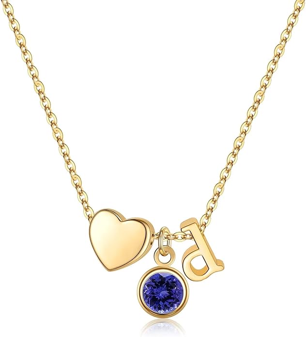Ursilver Initial Birthstone Necklace for Women - Heart Initial Birthstone Pendant Necklace Personalized Gifts Birthday Gifts for Women