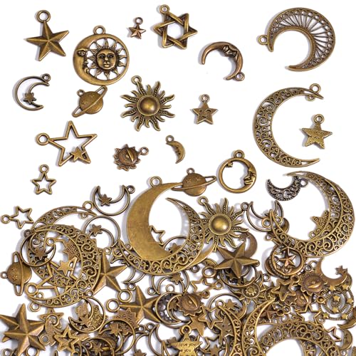 stino 100 Gram Metal Charms for Jewelry Making, Silver & Gold Plated, Bulk Pack for Bracelets, Necklaces, Crafts - color: Celestial Bronze