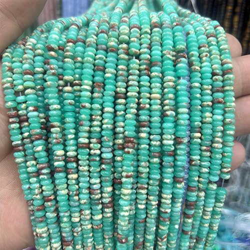 Natural Mulitcolor Rondelle Beads Natural Stone Disk Beads Loose Gemstone Spacer Bead for DIY Bracelet Necklace Jewelry Making（4 * 2mm 1 Strand 150pcs Green） - color: Green