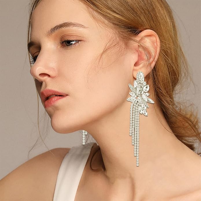 mecresh Marquise Crystal Bridal Chandelier Dangle Drop Earrings Ladies Gifts in Silver/Gold Tone