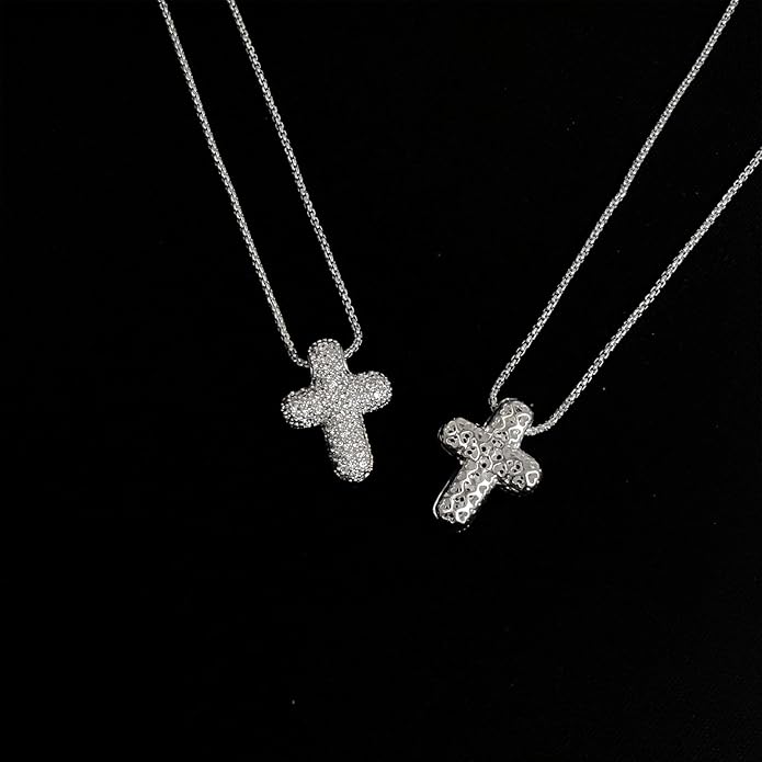 OGD Bubble Cross Necklace for Women 14k Gold Plated Cross Necklace Stackable Dainty Gold Necklace Mariner Chain Necklace CZ Cross Pendant Necklaces Set Simple Jewelry Gift