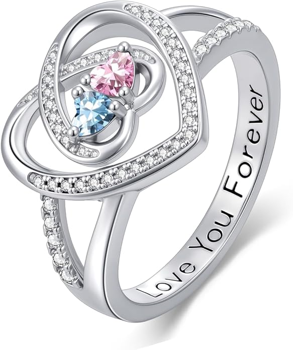 Valentine's Day Gifts for Women Birthstone Rings for Women Heart Statemet Engagement Eternity Wedding Promise Rings Jewelry Anniversary Christmas Valentine Mothers Day Birthday Gifts for Wife Her Girlfriend