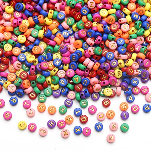 ToBeIT 1000Pcs Alphabet Letter Beads Gold Acrylic Beads Round Colour Plastic Beads for DIY Bracelet Necklace Craft Making(Purple-Gold - color: bgcolor-gold(purple)