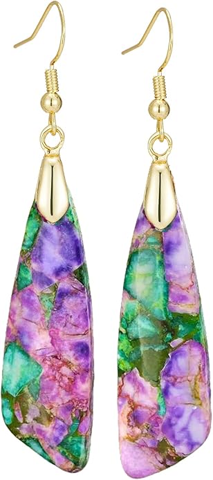 Boho Women Natural Stone Earrings Unique Healing Imperial Jasper Gemstone Energy Hypoallergenic Lightweight Dangle Drop Earrings Multiple Styles Earrings Jewelry for Birthday Party Gift