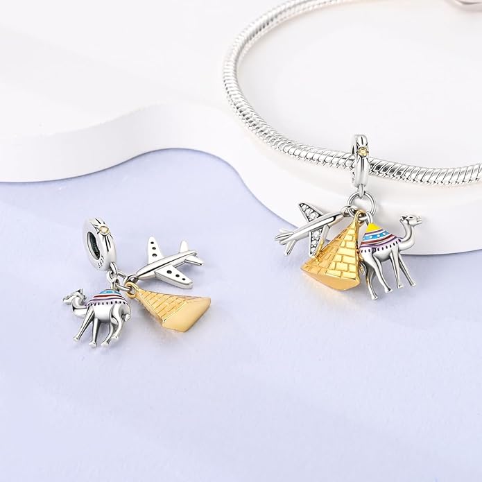 MULA 925 Sterling Silver Charms for Bracelets and Necklaces Family Letters Dangle Pendants Airplane Travel Beads Family Tree Jewelry Charms for Women