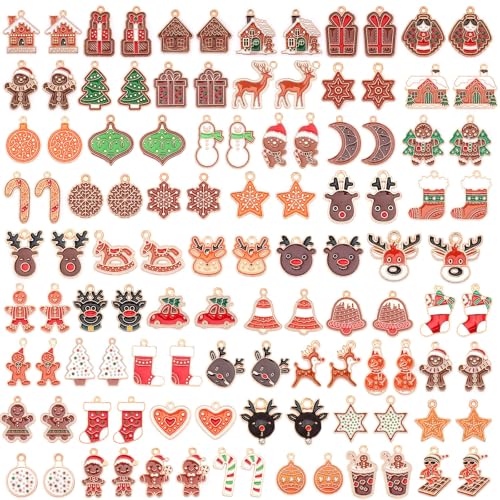 SANNIX 110Pcs/55 Pairs Christmas Charms, Gingerbread Man Charm Holiday Gold Enamel Pendants for DIY Bracelet, Necklaces, Earrings Craft Supplies - style: Gingerbread Charms