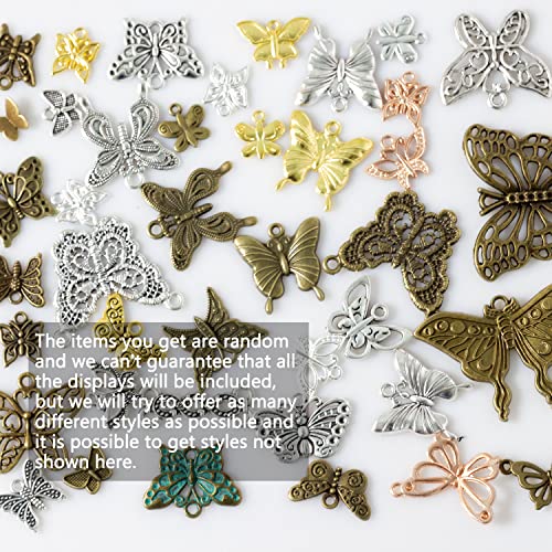 stino 100g Metal Pendant Charms for Jewelry Making, Bulk Silver & Gold Plated Charms for Braclet Necklace Crafts, Animal Plant Flower Pet and so on - color: Butterfly Mixed Color