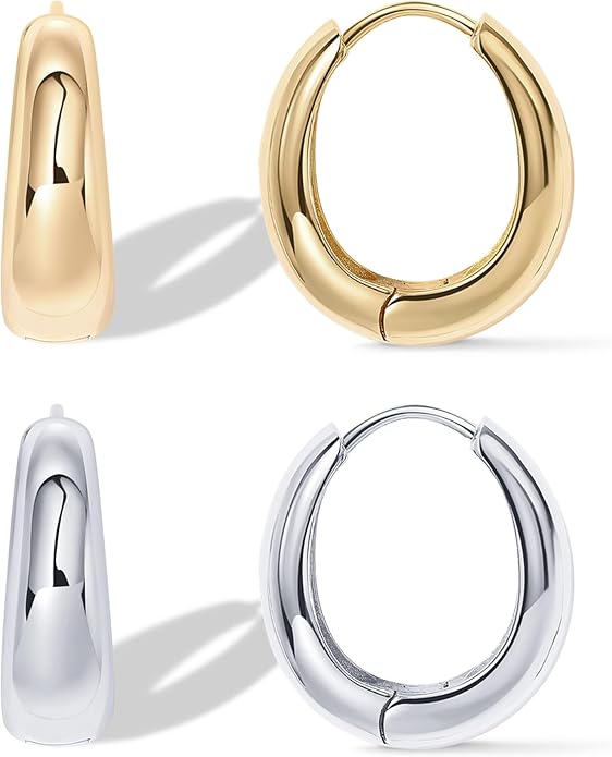 PAVOI 14K Gold Plated 925 Sterling Silver Post Small Chunky Hoops Earrings | Thick Lightweight Gold Hoop Earrings for Women