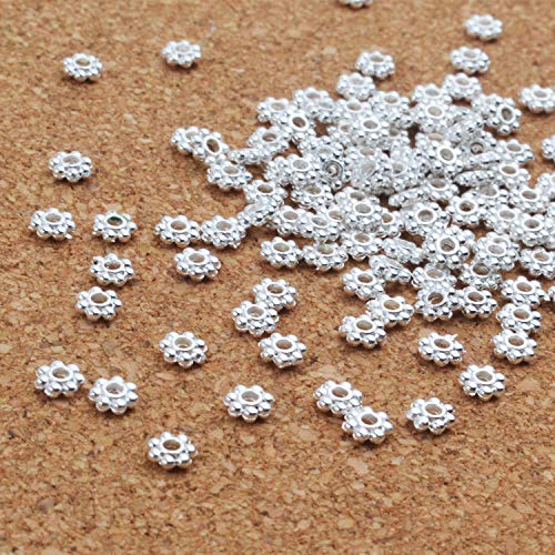 BronaGrand 500pcs Metal Daisy Spacer Beads 4mm for DIY Jewelry Making(Silver) - color: Silver