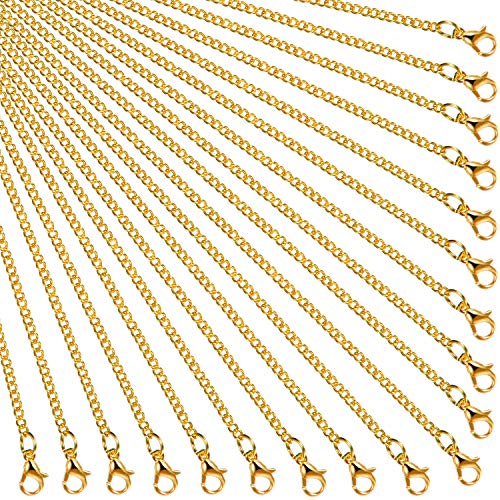 Hicarer 24 Pack Gold Plated Necklace Chain for Women Bulk 16-26 Inch 2 mm Gold Plated DIY Cable Link Chains for Jewelry Making with Lobster Clasps for DIY Necklace Jewelry Making Supplies(20 Inch) - size: 20 Inch