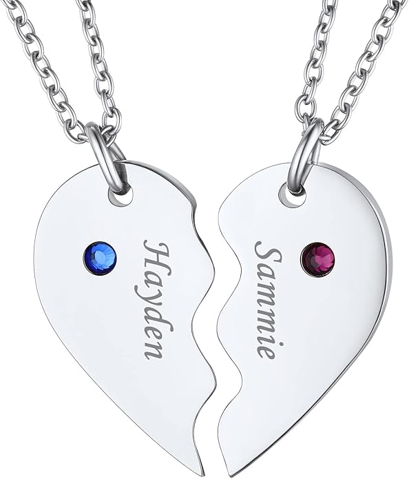 FindChic Personalized Matching BFF Necklace for 2/3/4/5/6 Puzzle Name Heart Pendant Stainless Steel Couple Necklace Set Customized Necklaces for Teen Girls