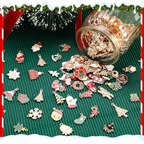 SANNIX 350Pcs Christmas Charms for Jewelry Making, Gold Enamel Charms Christmas Charm Pendants for DIY Crafts Bracelets Necklace Earrings Craft Supplies - color: Christmas Color