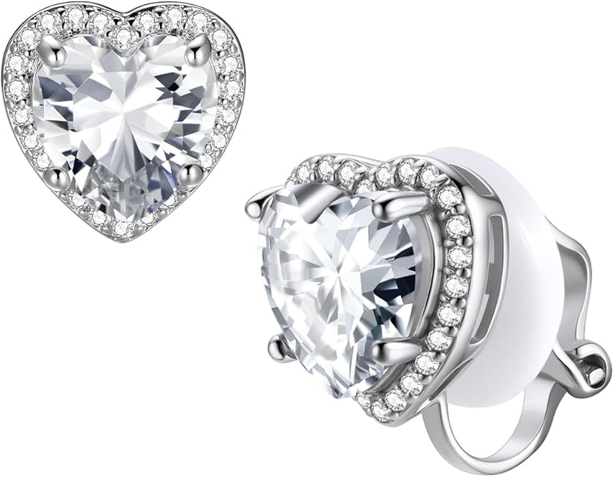 FindChic Sparkling Birthstone Clip On Earrings for Women, Silver Plated Stud Earrings 8MM Cubic Zirconia Non Pierced Studs, 12 Months Birthday Jewelry Gift