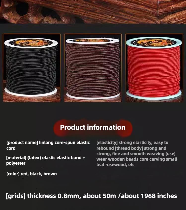 Premium Stretch Beading Cord Elastic Jewelry String for Buddhist Bracelets, Mala Beads, Handmade Crafting - Durable Wear-Resistant Buddhist Prayer Rope with Hook Needle Tools (Brown)