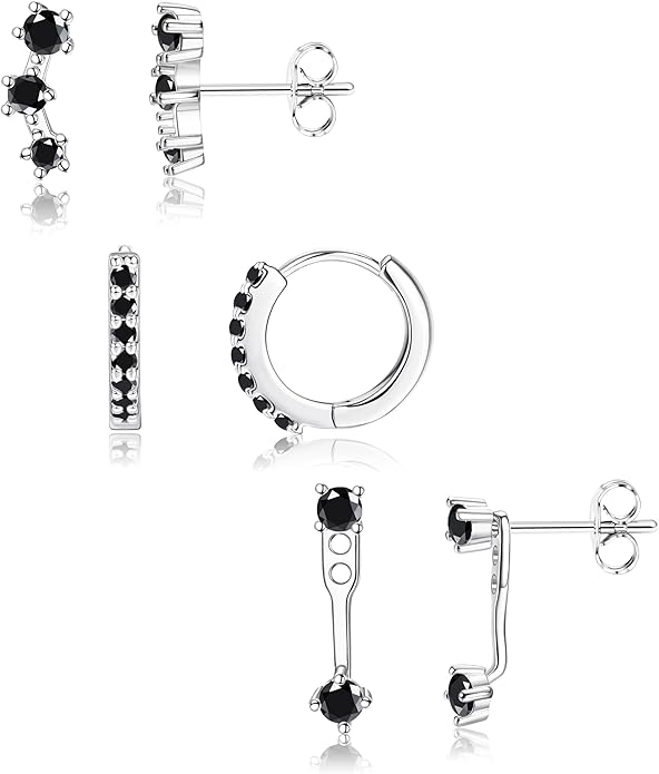 FIASASO 3 Pairs 925 Sterling Silver Hypoallergenic Earrings for Women Trendy - 14K Gold Plated Stud Hoop Cartilage Earrings Set Small Earring Stacks for Sensitive Ears Non Tarnish Dainty Silver Earring