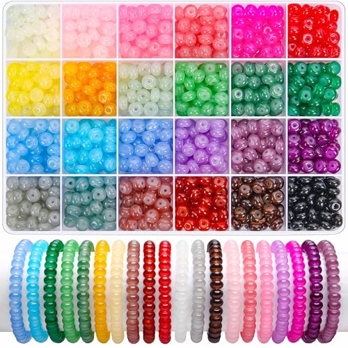 BONNY BOXX Abacus Glass Beads for Jewelry Making, 960pcs 5x8mm Rondelle Spacer Beads in 24 Colors, Crystal Gemstone Beads for Bracelet, Necklace, DIY Crafts - color: Jade Rondelle Glass Beads - 5x8MM