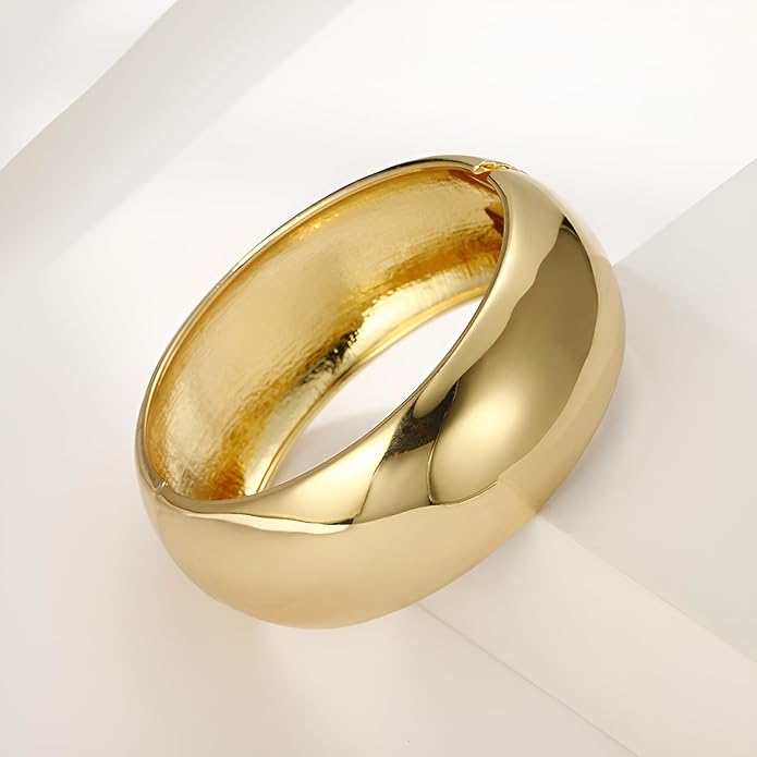 Golden Polished Chunky Twisted Hinged Waterdrop Bangle Bracelet for Women Spiraled Oval Bangle Bracelet