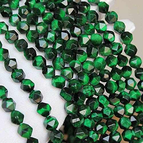 MJDCB Best Sellers Natural Stone Beads Faceted Polygon Green Tiger Eye Crystal Energy Stone Healing Power for Jewelry Making(8mm) - color: Green Tiger Eye