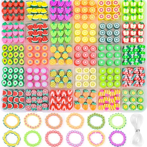 richginker 600pcs Polymer Clay Beads Friendship Bracelet Making kit Cute Fun Charms Beads for Bracelet Making DIY Arts Crafts Birthday Gifts Toys for Kids Girls Age 4-13 Fruit - color: 2#Fruit