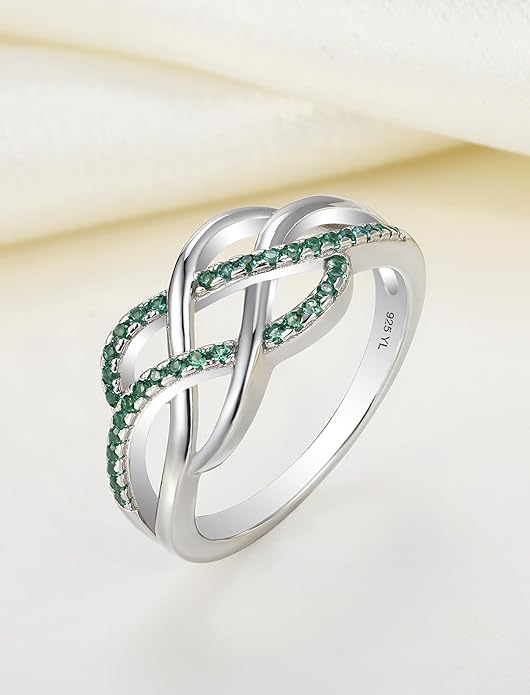YL Celtic Knot Rings 925 Sterling Silver Twisted Knot Ring Birthstone Infinity Statement Jewelry for Women-size5