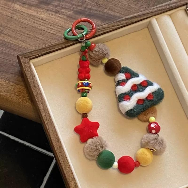 16mm Acrylic Beads 100pcs Christmas Pom Pom Bead Loose Fuzzy Faux Fur Poms Beads for DIY Crafting Necklace Bracelet Jewelry Making Keychain (mrsd) - color: red&yellow&green