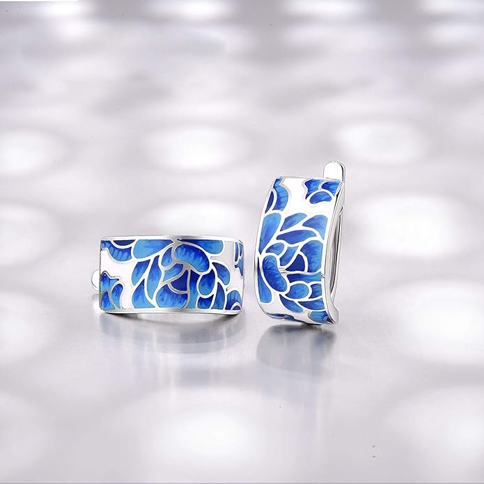 Santuzza 925 Sterling Silver Enamel Pattern Dangle Earrings