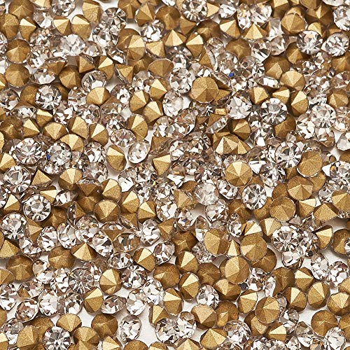 Fashewelry 3mm Pointed Back Clear Glass Rhinestone 1440pcs Mini Crystal Diamante Gems Gold Plated for Nail Art Craft Replacing Jewelry - color: Clear, Golden Back, size: 3mm-Glass
